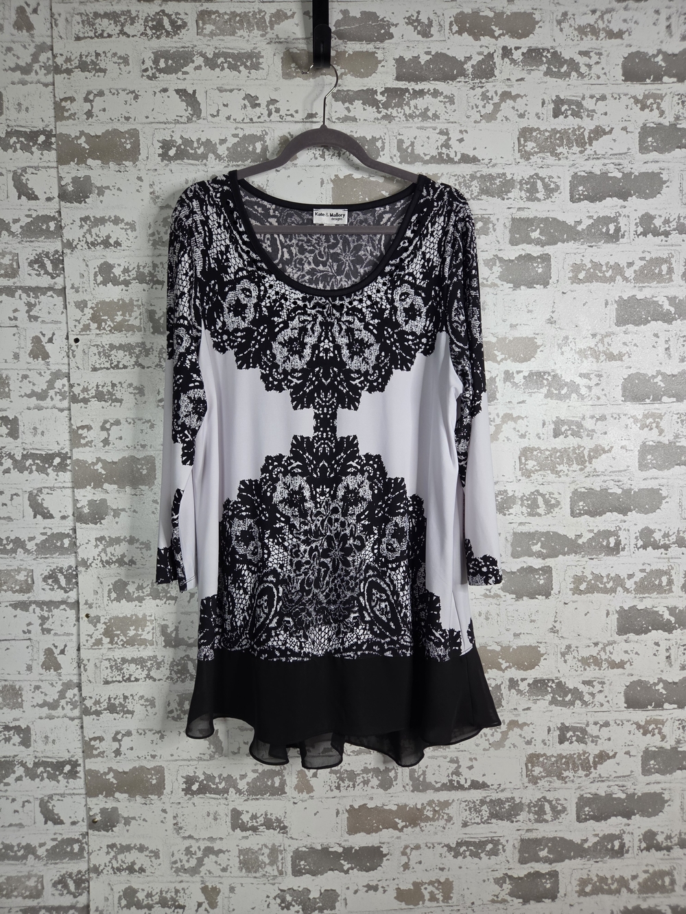 Kate & Mallory Floral Lace Print Blouse Boho Flowy Chiffon Flounce Hem Top 2X